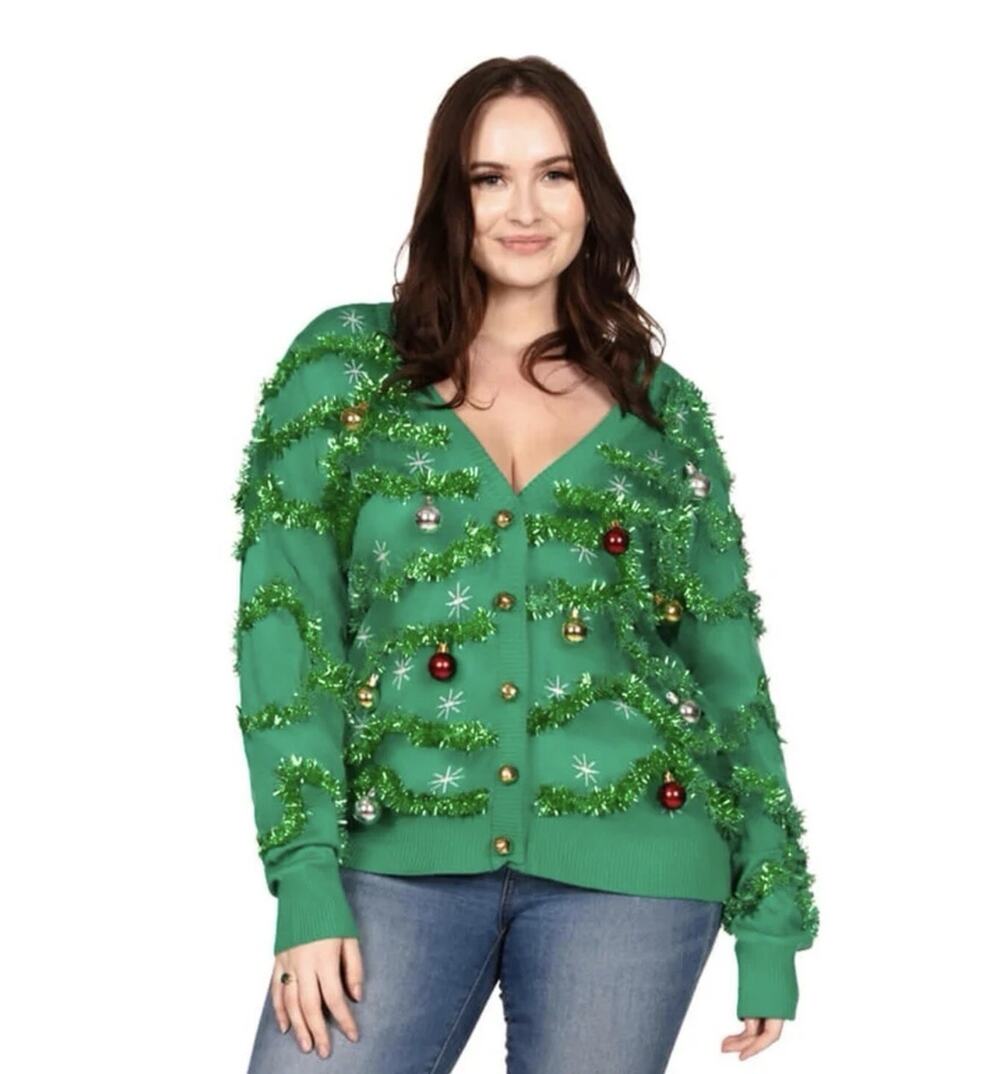Tipsy Elves Women's Gaudy Garland Ugly Christmas Cardigan Sweater 1X